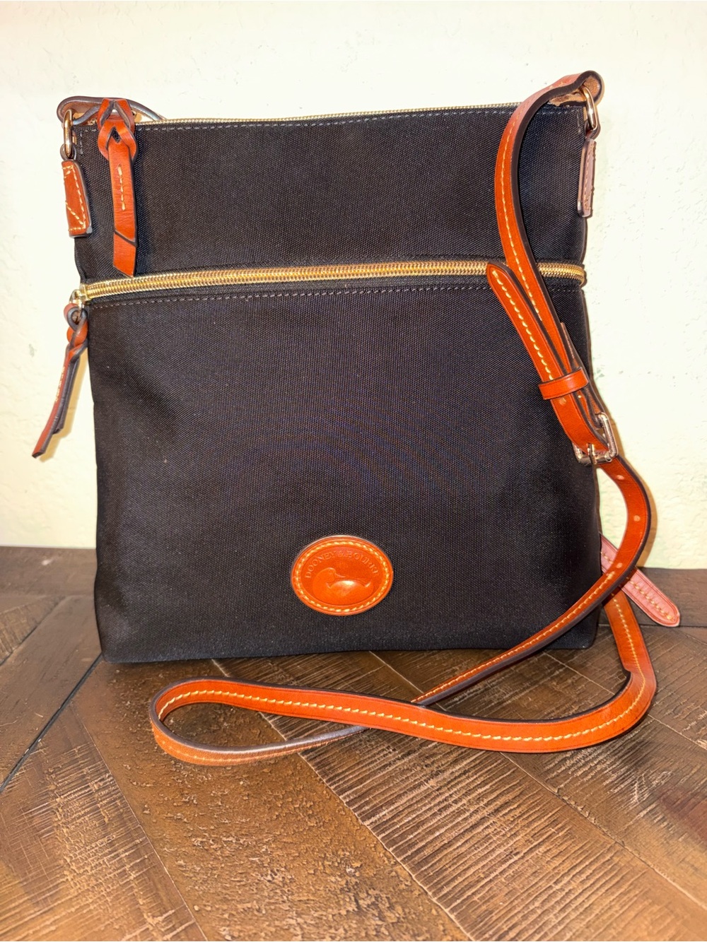 Dooney & Bourke Black Crossbody with Tan Leather Trim - Like New
